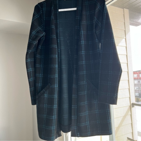 Ricki's women longline cardigan, Chequered print, black and dark teal, XS - Picture 6 of 7